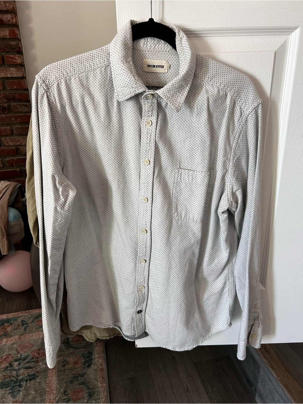 Taylor Stitch Light White Micro-Dot Long Sleeve Shirt
